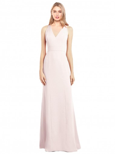 Long Sleeveless Stretch Crepe Pink V-Neck Trumpet Semi Formal Evening Dress / Prom Dress / Bridesmaid Dress Newcastle