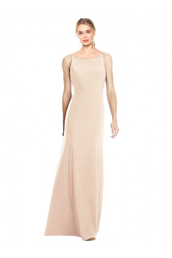 Long Sleeveless Stretch Crepe Nude Bateau Neck Trumpet Semi Formal Evening Dress / Prom Dress / Bridesmaid Dress Newcastle