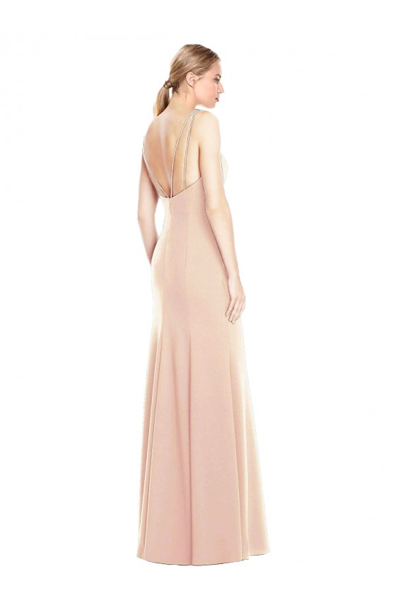 Long Sleeveless Stretch Crepe Nude Bateau Neck Trumpet Semi Formal Evening Dress / Prom Dress / Bridesmaid Dress Newcastle