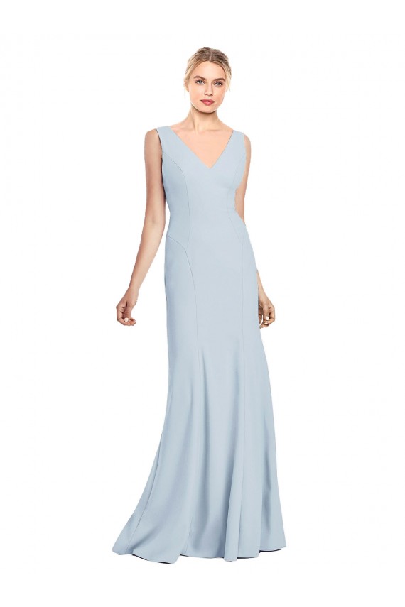 Long Sleeveless Stretch Crepe Light Sky Blue V-Neck Trumpet Bridesmaid Dress / Formal Dress Newcastle