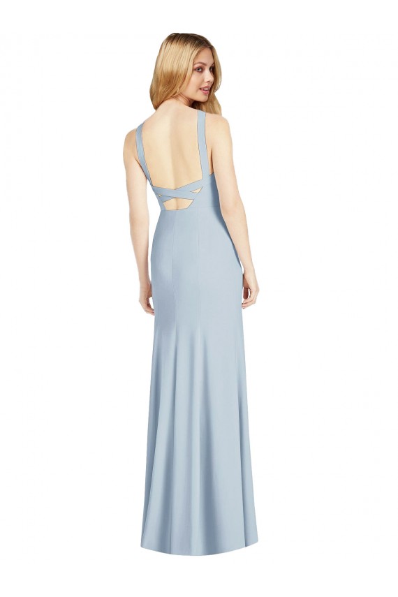 Long Sleeveless Stretch Crepe Light Sky Blue Trumpet Formal Evening Gown / Bridesmaid Dress Newcastle