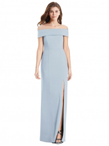 Long Sleeveless Stretch Crepe Light Sky Blue Off the Shoulder Trumpet Formal Dress / Bridesmaid Dress Newcastle