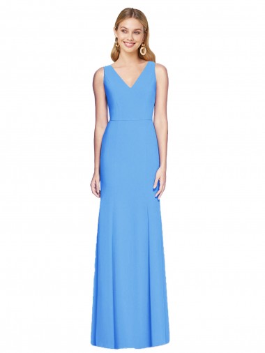 Long Sleeveless Stretch Crepe Peacock Blue Trumpet Semi Formal Evening Dress / Prom Dress / Bridesmaid Dress Newcastle