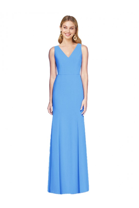 Long Sleeveless Stretch Crepe Peacock Blue Trumpet Semi Formal Evening Dress / Prom Dress / Bridesmaid Dress Newcastle
