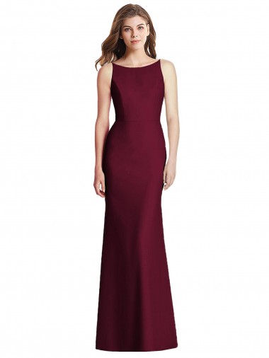 Long Sleeveless Stretch Crepe Burgundy Gold Trumpet Semi Formal Evening Dress / Bridesmaid Dress Newcastle