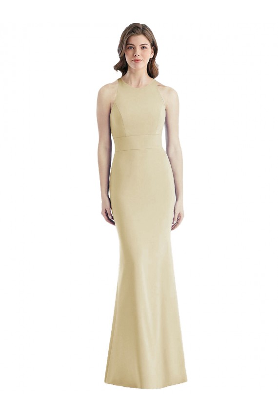 Long Sleeveless Stretch Crepe Champagne Trumpet Semi Formal Evening Dress / Prom Dress / Bridesmaid Dress Newcastle