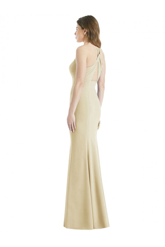 Long Sleeveless Stretch Crepe Champagne Trumpet Semi Formal Evening Dress / Prom Dress / Bridesmaid Dress Newcastle