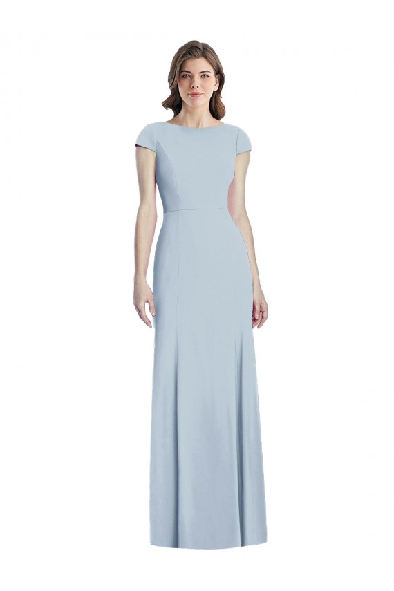 Long Cap Sleeves Stretch Crepe Light Sky Blue Trumpet Formal Dress / Bridesmaid Dress Newcastle