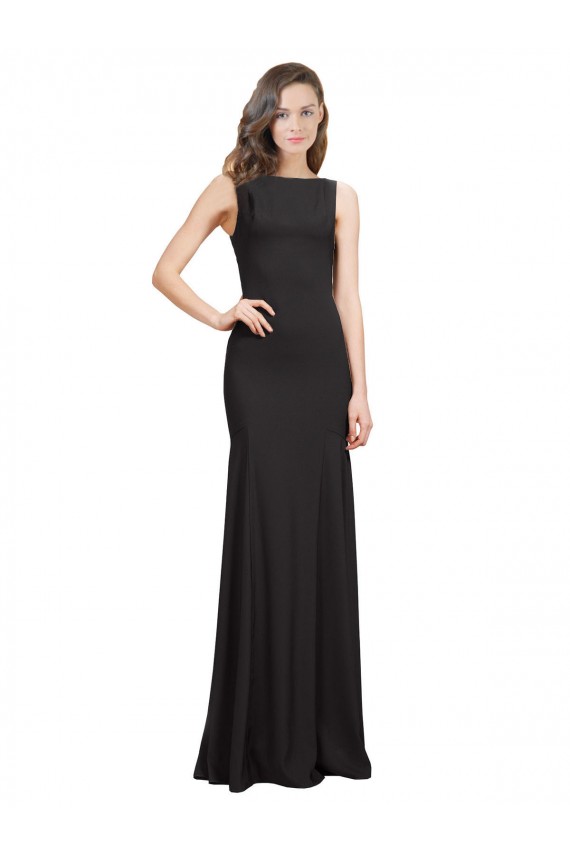 Long Sleeveless Stretch Crepe Black Bateau Neck Mermaid Prom Dress / Bridesmaid Dress Newcastle
