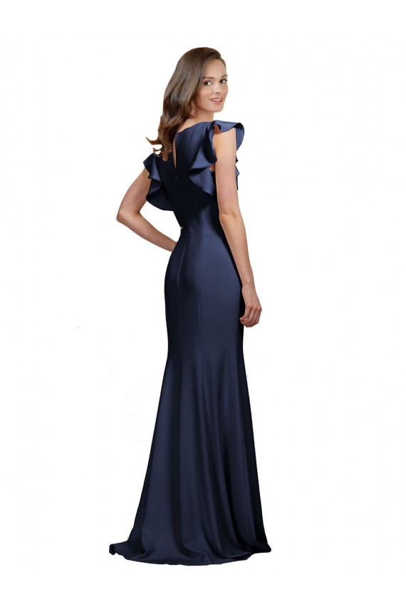Long Sleeveless Stretch Crepe Dark Navy Mermaid Prom Dress / Bridesmaid Dress Newcastle