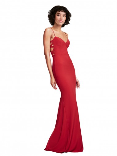 Long Sleeveless Stretch Crepe Red Spaghetti Straps Mermaid Bridesmaid Dress / Evening Dress Newcastle