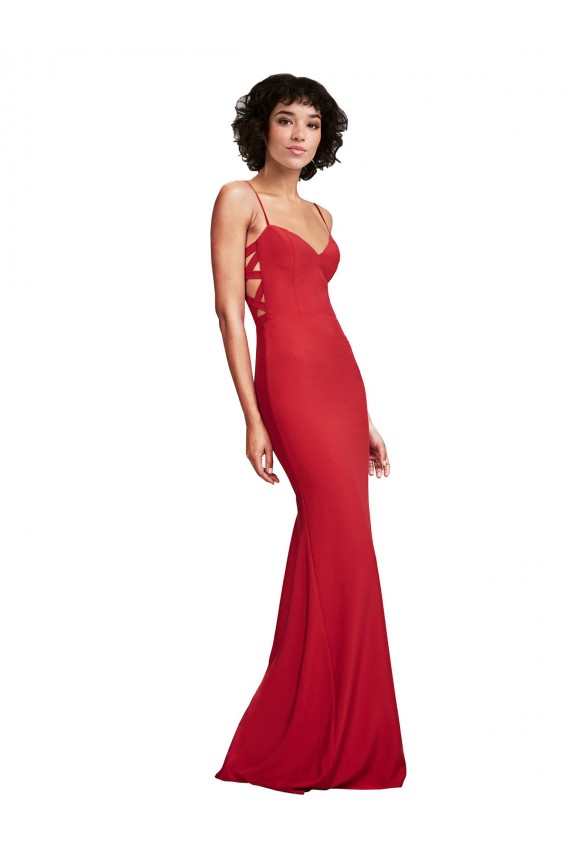 Long Sleeveless Stretch Crepe Red Spaghetti Straps Mermaid Bridesmaid Dress / Evening Dress Newcastle