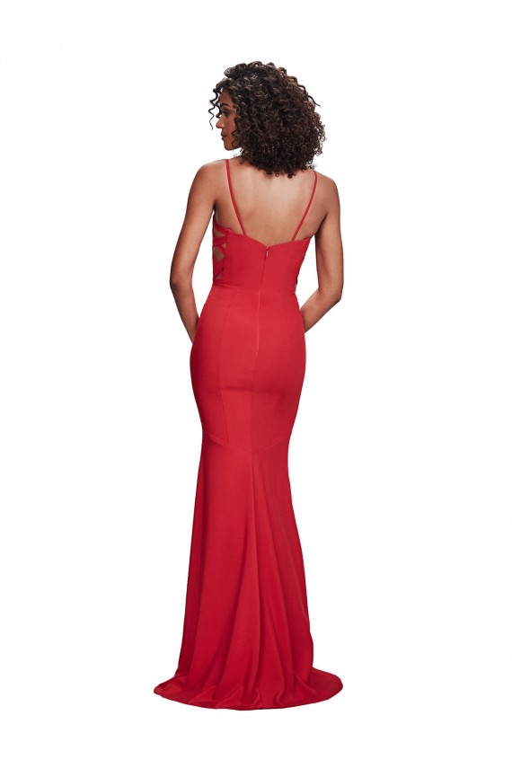 Long Sleeveless Stretch Crepe Red Spaghetti Straps Mermaid Bridesmaid Dress / Evening Dress Newcastle