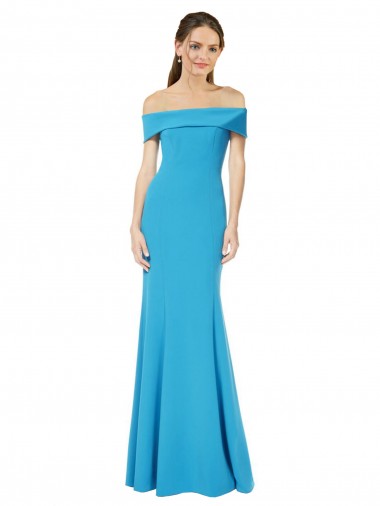 Long Sleeveless Stretch Crepe Peacock Blue Sheath Formal Dress / Bridesmaid Dress Newcastle