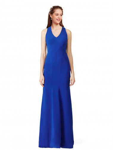 Long Sleeveless Stretch Crepe Royal Blue V-Neck Mermaid Formal Evening Gown / Prom Dress / Bridesmaid Dress Newcastle
