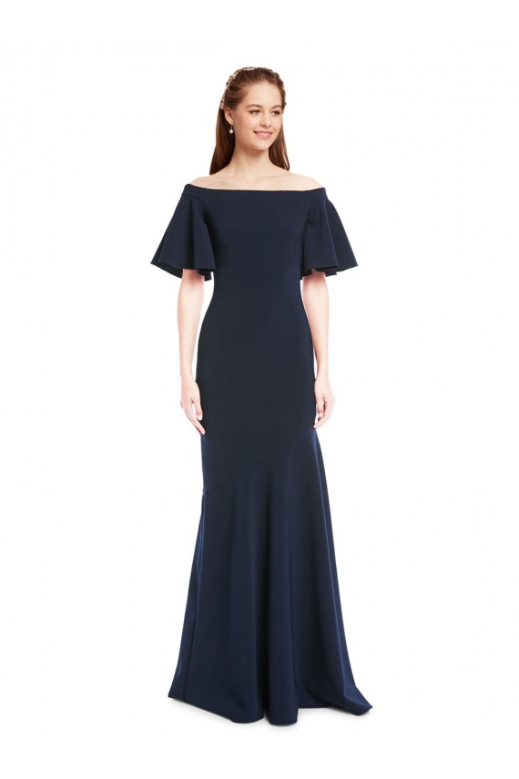 Short Sleeves Long Stretch Crepe Dark Navy Mermaid Bridesmaid Dress / Formal Dress Newcastle