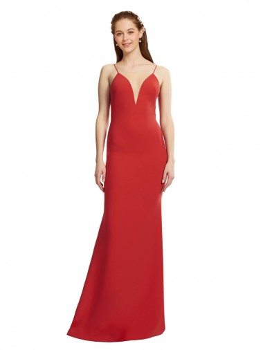 Long Sleeveless Stretch Crepe Red Spaghetti Straps Mermaid Formal Evening Gown / Prom Dress / Bridesmaid Dress Newcastle