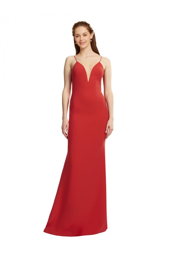 Long Sleeveless Stretch Crepe Red Spaghetti Straps Mermaid Formal Evening Gown / Prom Dress / Bridesmaid Dress Newcastle