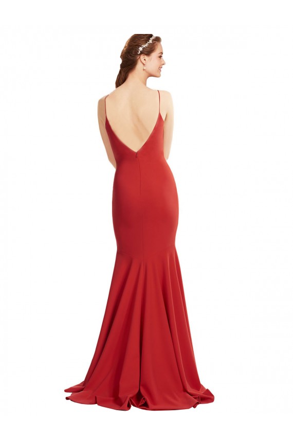 Long Sleeveless Stretch Crepe Red Spaghetti Straps Mermaid Formal Evening Gown / Prom Dress / Bridesmaid Dress Newcastle