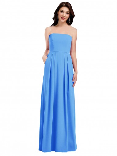 Long Sleeveless Stretch Crepe Peacock Blue Strapless Trumpet Semi Formal Evening Dress / Prom Dress / Bridesmaid Dress Newcastle