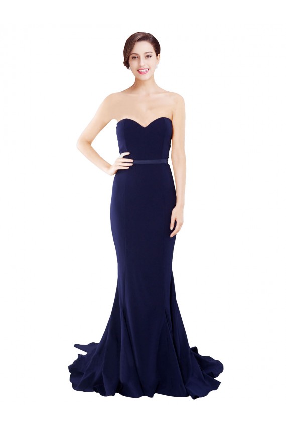Sweep Train Sleeveless Stretch Crepe Dark Navy Mermaid Semi Formal Evening Dress / Prom Dress / Bridesmaid Dress Newcastle