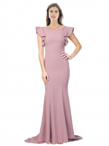 Sweep Train Flutter Sleeves Stretch Crepe Dusty Pink Mermaid Formal Evening Gown / Prom Dress / Bridesmaid Dress Newcastle