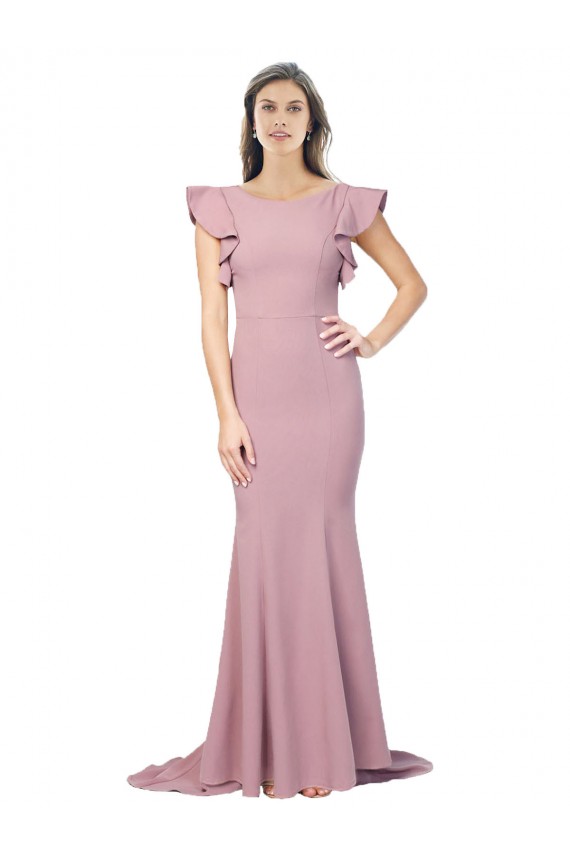 Sweep Train Flutter Sleeves Stretch Crepe Dusty Pink Mermaid Formal Evening Gown / Prom Dress / Bridesmaid Dress Newcastle