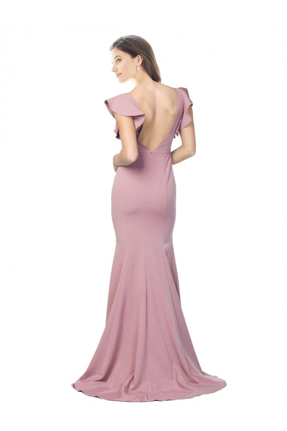 Sweep Train Flutter Sleeves Stretch Crepe Dusty Pink Mermaid Formal Evening Gown / Prom Dress / Bridesmaid Dress Newcastle