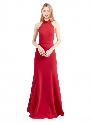 Long Sleeveless Stretch Crepe Red Halter Neck A-Line Formal Evening Gown / Prom Dress / Bridesmaid Dress Newcastle