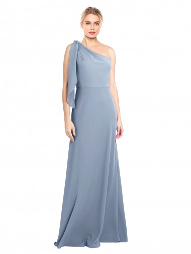 Long Flutter Sleeves Stretch Crepe Smoke Blue Sheath Formal Dress / Bridesmaid Dress Newcastle