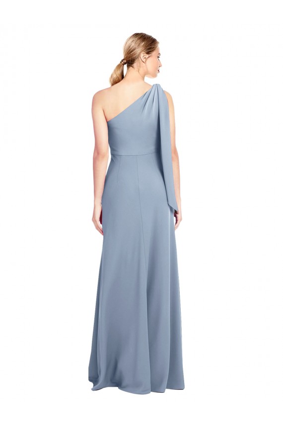 Long Flutter Sleeves Stretch Crepe Smoke Blue Sheath Formal Dress / Bridesmaid Dress Newcastle