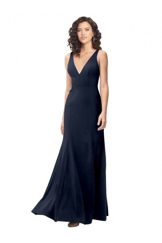 Long Sleeveless Stretch Crepe Dark Navy V-Neck A-Line Formal Dress / Bridesmaid Dress Newcastle
