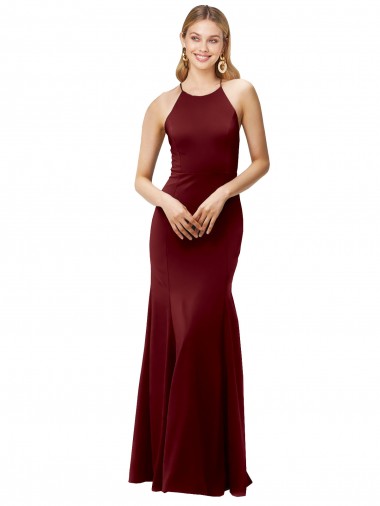 Long Sleeveless Stretch Crepe Burgundy Gold Mermaid Formal Evening Gown / Prom Dress / Bridesmaid Dress Newcastle