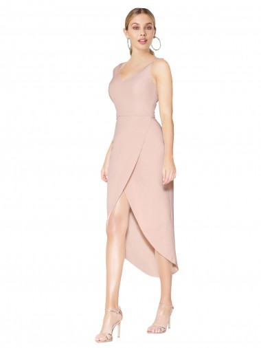 Knee Length Sleeveless Stretch Crepe Mauve Mermaid High Low Evening Gown / Prom Dress / Bridesmaid Dress Newcastle