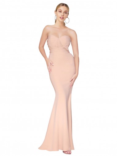 Long Sleeveless Stretch Crepe Nude Mermaid Formal Dress / Bridesmaid Dress Newcastle