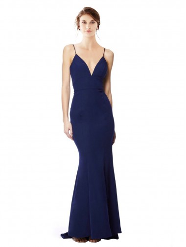Long Sleeveless Stretch Crepe Navy Blue Mermaid Formal Dress / Bridesmaid Dress Newcastle