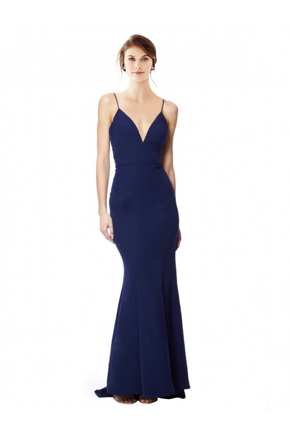 Long Sleeveless Stretch Crepe Navy Blue Mermaid Formal Dress / Bridesmaid Dress Newcastle