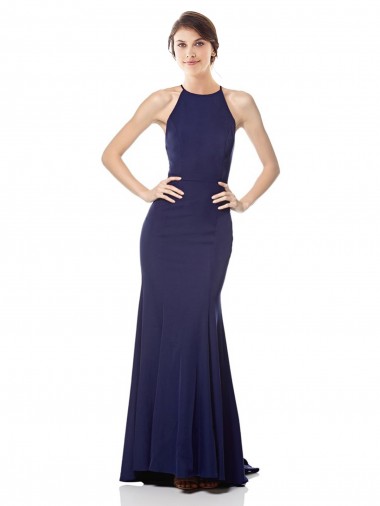 Long Sleeveless Stretch Crepe Navy Blue Mermaid Bridesmaid Dress / Formal Dress Newcastle