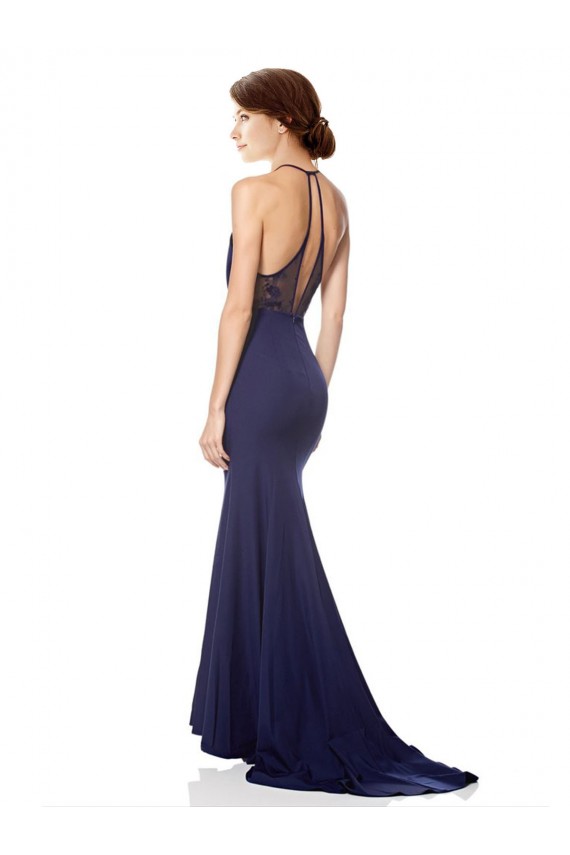 Long Sleeveless Stretch Crepe Navy Blue Mermaid Bridesmaid Dress / Formal Dress Newcastle