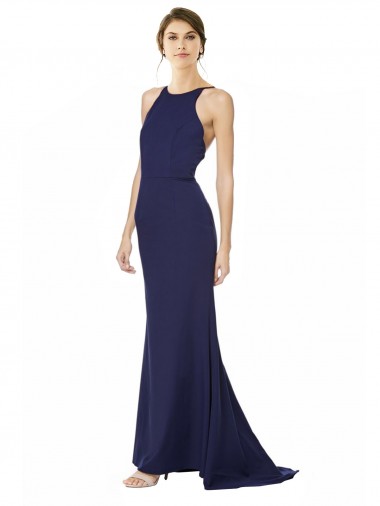 Long Sleeveless Stretch Crepe Navy Blue Mermaid Formal Evening Gown / Prom Dress / Bridesmaid Dress Newcastle