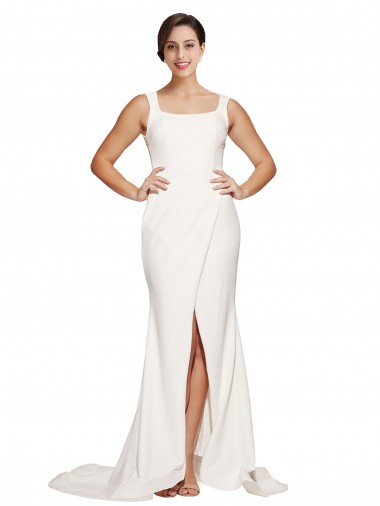 Sweep Train Sleeveless Stretch Crepe Ivory Square Neck Sheath Semi Formal Evening Dress / Prom Dress / Bridesmaid Dress Newcastle