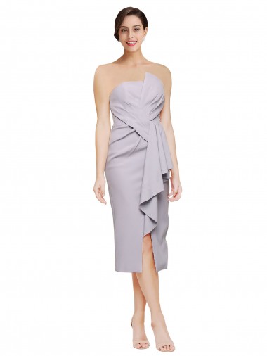 Cocktail Length Sleeveless Stretch Crepe Arctic Lilac Sheath High Low Evening Gown / Prom Dress / Bridesmaid Dress Newcastle