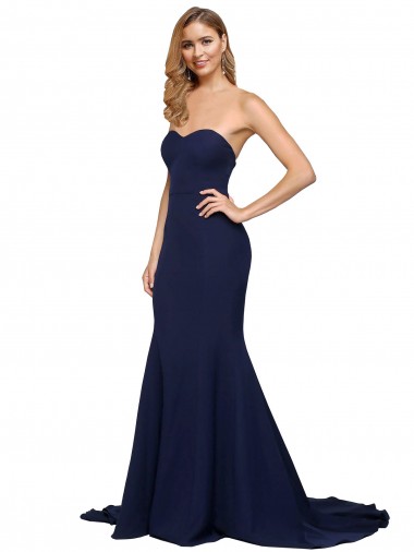 Sweep Train Sleeveless Stretch Crepe Dark Navy A-Line Formal Evening Gown / Prom Dress / Bridesmaid Dress Newcastle