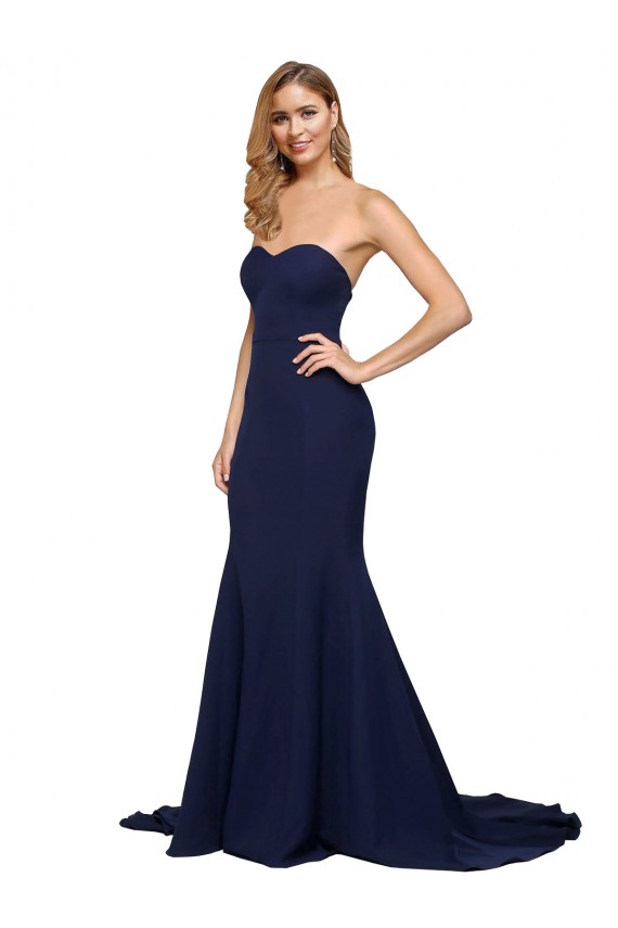 Sweep Train Sleeveless Stretch Crepe Dark Navy A-Line Formal Evening Gown / Prom Dress / Bridesmaid Dress Newcastle