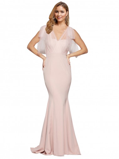 Long Sleeveless Stretch Crepe & Tulle Mauve Sheath Formal Dress / Bridesmaid Dress Newcastle