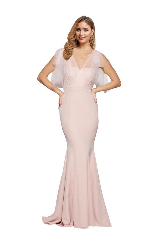 Long Sleeveless Stretch Crepe & Tulle Mauve Sheath Formal Dress / Bridesmaid Dress Newcastle