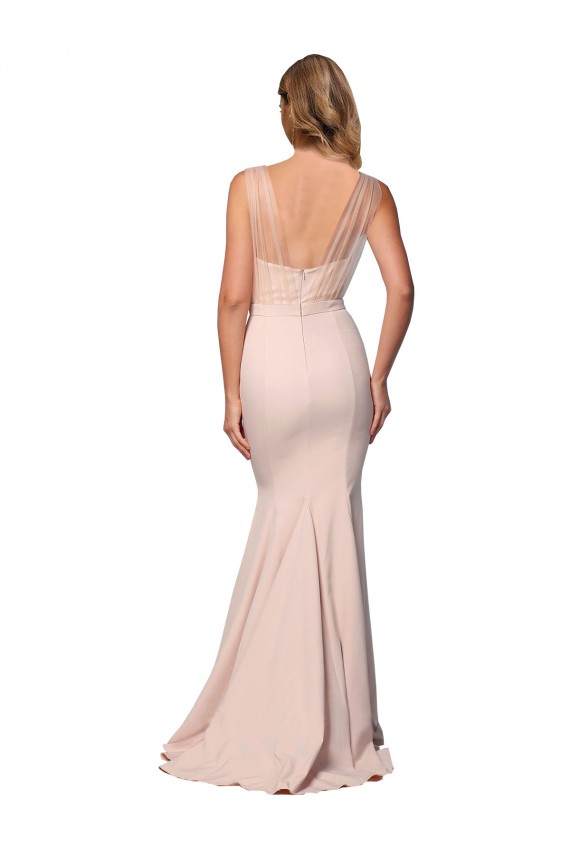Long Sleeveless Stretch Crepe & Tulle Nude Sheath Formal Evening Gown / Prom Dress / Bridesmaid Dress Newcastle