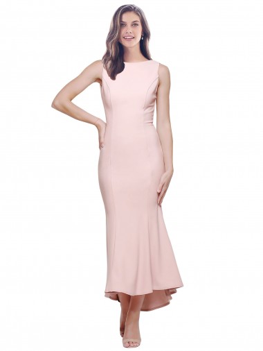 Midi Length Sleeveless Stretch Crepe Pink Sheath High Low Evening Gown / Prom Dress / Bridesmaid Dress Newcastle