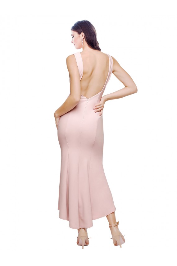 Midi Length Sleeveless Stretch Crepe Pink Sheath High Low Evening Gown / Prom Dress / Bridesmaid Dress Newcastle