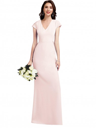 Long Cap Sleeves Stretch Crepe Pink A-Line Formal Evening Gown / Prom Dress / Bridesmaid Dress Newcastle